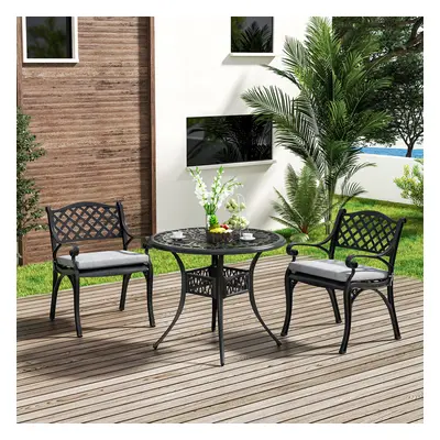 Set of Black Retro Cast Aluminum Garden Bistro Furniture Set Round Table and Chair Set with Cush