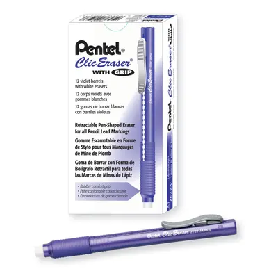 Pentel ZE22V Clic Eraser Grip Retractable Eraser Violet Barrel Box of