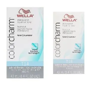 (T18 + T14) Wella Color Charm T14 Pale Ash Blonde Permanent Liquid Hair Toner