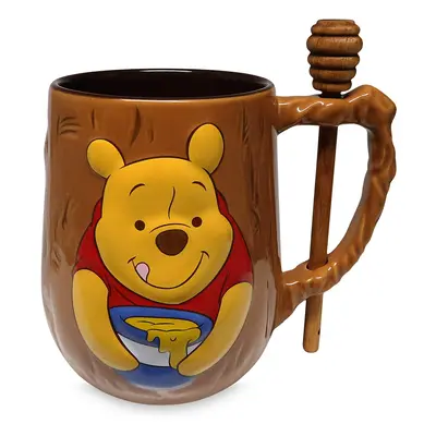 Disney Ceramic Wood finish Drinking Cup Winnie the Pooh Mug and Honey Dipper Set Ounces