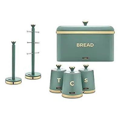 Tower Cavaletto Jade Green Bread Bin, Canisters Towel Pole Kitchen Set