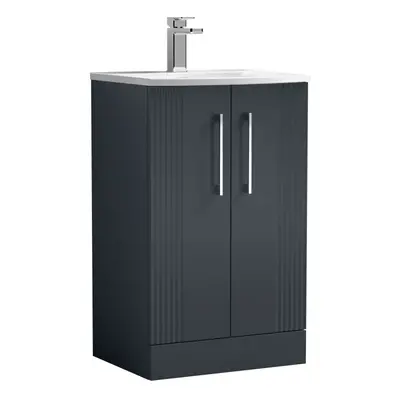 Retro Door Floor Standing Vanity Unit with Curved Tap Hole Ceramic Basin - 500mm - Satin Soft Bl