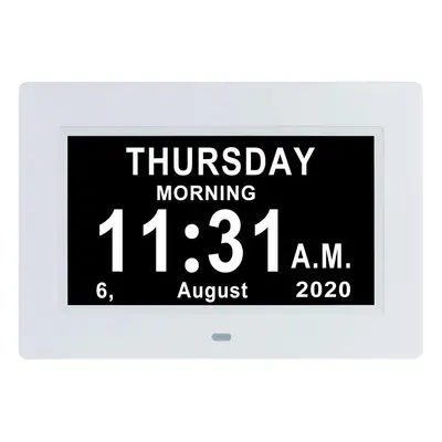 7 INCH Day Date Dementia Clocks Auto-Dimming Alarm Reminders Extra Large Non-Abbreviated Day & M