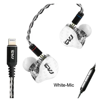 (White, With Mic) Certified for Lightning Earphones Socket 1DD + 1BA Stereo Bass Headsets with M