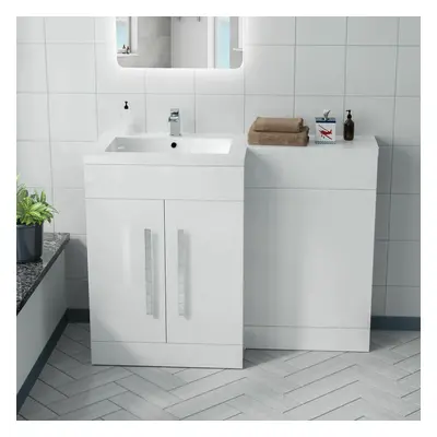 Nes Home White LH 1100mm Gloss Bathroom Vanity Unit Basin Sink Cabinet Flat Pack