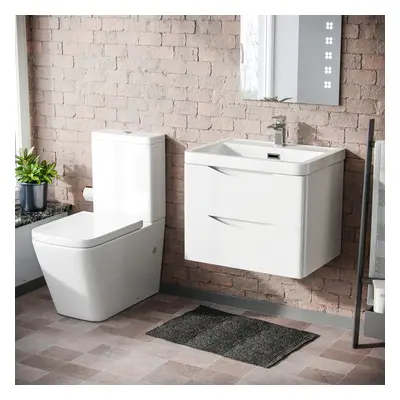 Merton Wall Hung Gloss White Vanity Basin & Rimless Close Coupled Toilet