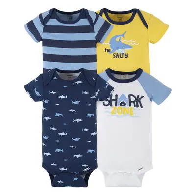 Gerber Baby Boys' 4-Pack Short Sleeve Onesies Bodysuits Blue Shark Zo