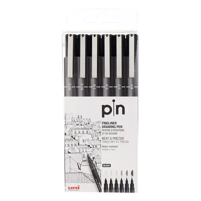 Uni Pin Fineliner Drawing Pen - Sketching Set - Black Ink - 0.03 to 0.8mm - Set of