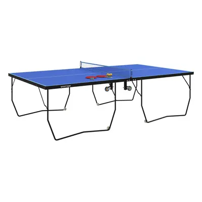 SPORTNOW 9FT Folding Table Tennis Table w/ Wheels, for Indoors - Blue