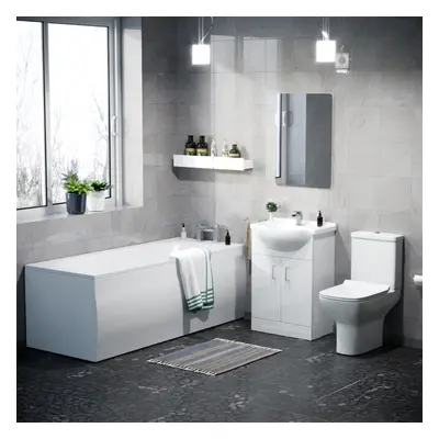 Nes Home Bathroom Basin Flat Pack Vanity Unit, Toilet and Bath Suite White