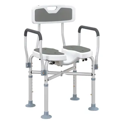 HOMCOM Padded Bath Chair with Slotted Seat and Adjustable Height, Grey