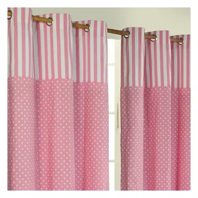 (W 137cm x Drop 182cm, Pink) Polka Dots Ready Made Eyelet Curtain Pair