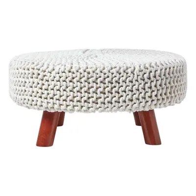 (Natural) Knitted Cotton Footstool with Wooden Legs Large x x cm