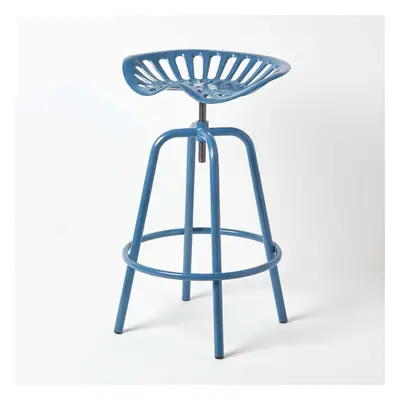 (Blue) Vintage Style Metal Adjustable Tractor Seat Bar Stool