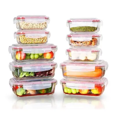 x10 Rectangle Airtight Glass Food Containers With Lids Kitchen Storage