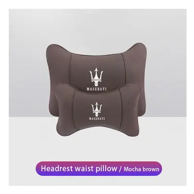 (Mocha brown) Car Neck Pillows Pu Leather Memory Foam Headrest Lumbar Cushion For Maserati