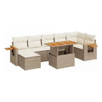 (beige and cream) vidaXL Piece Garden Sofa Set with Cushions Black Poly Rattan Acacia