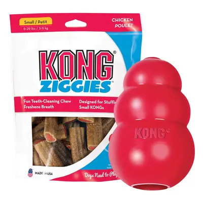 KONG Classic Toy & Ziggies Treats Combo Pack - Durable Chew Toy for Dogs - with Ziggies Chicken-