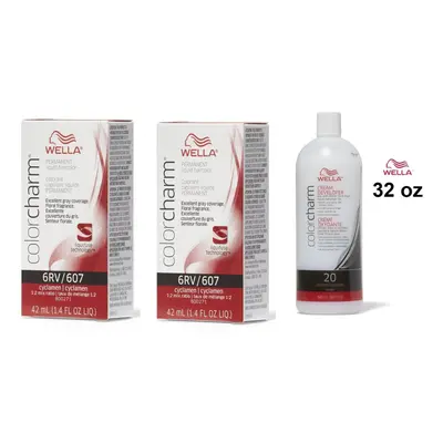 (6RV + 6RV + Developer (Vol. 20) 32oz ) 6RV Cyclamen Wella Color Charm Permanent Haircolor