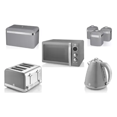 SWAN Retro Grey Kettle Slice Toaster Microwave Breadbin Canisters