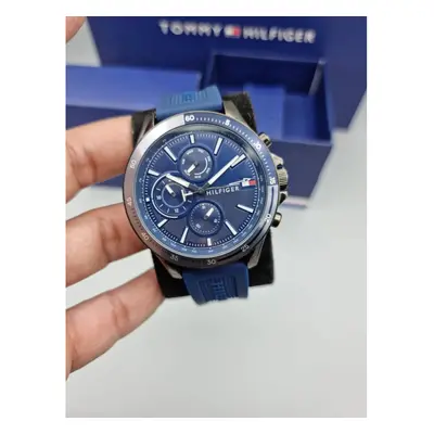 TOMMY HILFIGER MEN'S WATCH BLUE STRAP BLUE DIAL GREY CASE