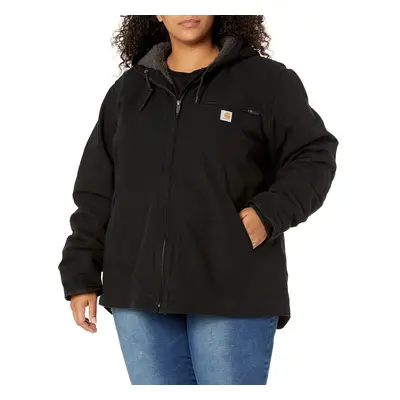 Carhartt Women's Loose Fit Washed Duck Sherpa Lined Jacket Black X-S