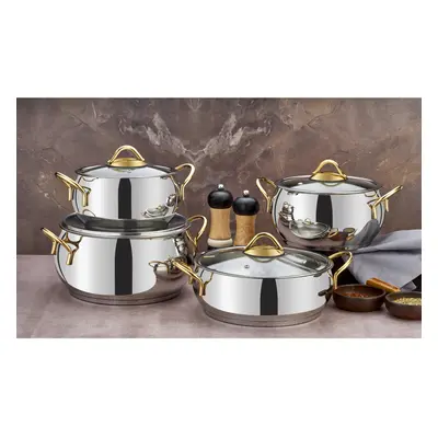 Evimsaray Sevval Series 8-piece Stainless Steel Cookware Set (Gold)