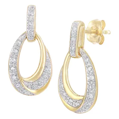 Jewelco London 9ct Yellow Gold Round 10pts Diamond Avocado Twist Creole Drop Earrings - PE0AXL56