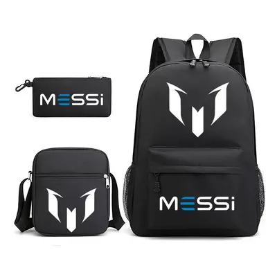 (Black 1) 3pcs Sets Messi Backpack New Students Capacity School Bags