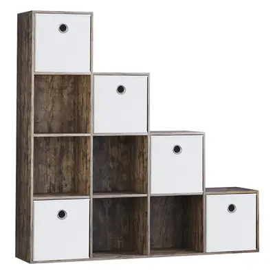 (Dark Wood, White) Durham Cube Staircase Shelf Drawer + Baskets