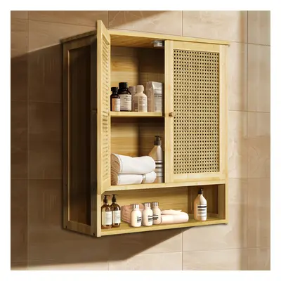 Bamboo Wood Wall Mounted Storage Cabinet Bathroom Hanging Cabinet