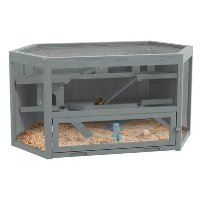 PawHut Tier Wooden Hamster Cage Gerbil Play Centre w/ Sliding Tray Ramps