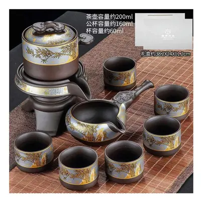 ((Gift Box) Purple Sand Bamboo Charm Automatic Tea Set 108) New Kung Fu Tea Cup Household Purple