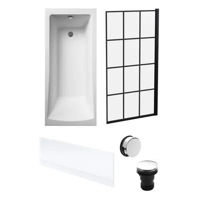 Square Single Ended Bath, Framed Screen, Front Panel, Chrome Waste -1700x700mm