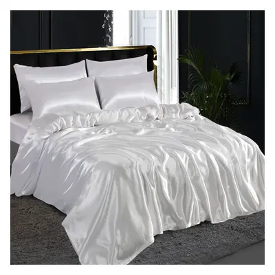 (King, White) 6PCS SATIN BEDDING SET DUVET COVER FITTED SHEET PILLOW CASES