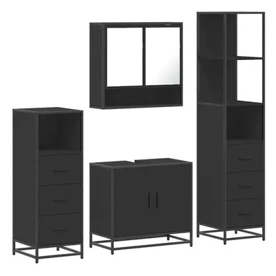 (black) vidaXL 4ÃÂ Piece Bathroom Furniture SetÃÂ Grey Sonoma Engineered Wood