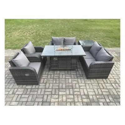 Fimous Seater Rattan Garden Furniture Set Propane Gas Fire Pit Table and Sofa Chair set with Sid