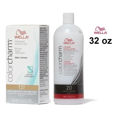 (T27 Medium Beige Blonde + Vol. 32oz) Wella Hair Colour & Volume Developer 32oz (BIG)