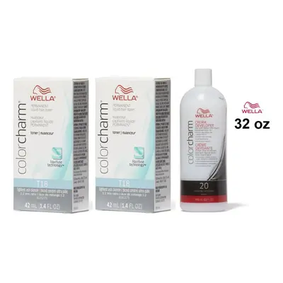 (T18+T18+Dev (Vol. 20) 32oz) Wella Color Charm T18 Lightest Ash Blonde Hair Toner