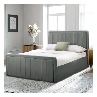 (5ft King Size, No Mattress) Dark Grey Brushed Velvet Ottoman Bedframe In 3ft, 4ft6 or 5ft