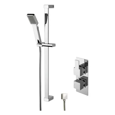 Ripple Concealed Square Twin Valve & Slide Rail Kit Shower Bundle Set - Chrome - Balterley