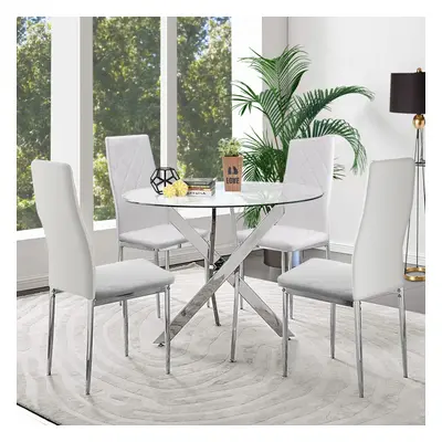 Modern Clear Glass Round Dining Table with Chrome Cross Legs Kitchen