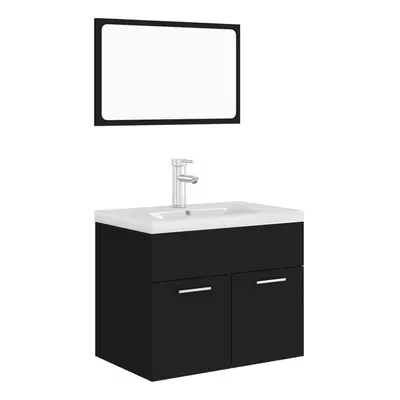 vidaXL Bathroom Furniture Set Black Engineered Wood Cabinet Washroom Basin