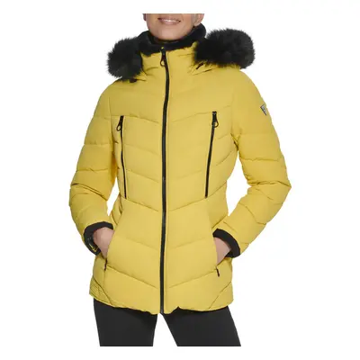 GUESS Women's Cold Weather Hooded Puffer Coat Highlighter Small