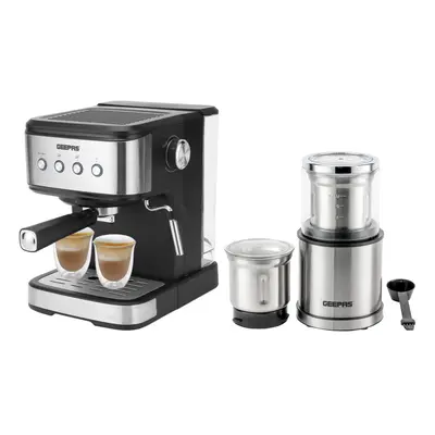 (Silver & Black) Geepas Coffee Machine & 200W Coffee Grinder Combo