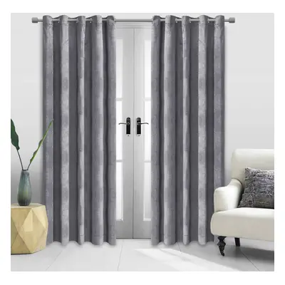 (90" x 90") Grey Curtains Velvet Ring Top Ready Made Bedroom Curtain