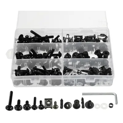 (Black) 223pcs Motorcycle Windscreen Body Fairing Bolts Fastener Clips Screws For Honda/Yamaha