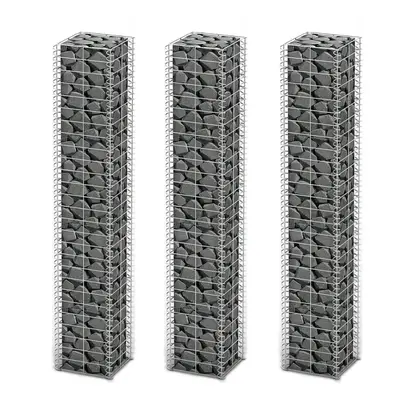 vidaXL 3x Gabions Garden Wall Stone Galvanised Wire 25x25x150cm Basket Cage