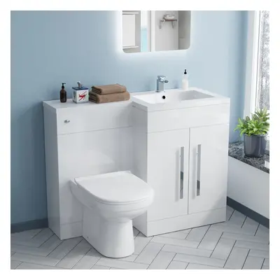 Nes Home 1100mm White Right Hand Basin Vanity Unit & BTW Toilet Flat Pack