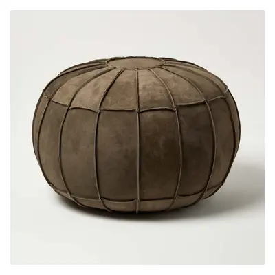 Brown Leather & Suede Round Pouffe Footstool